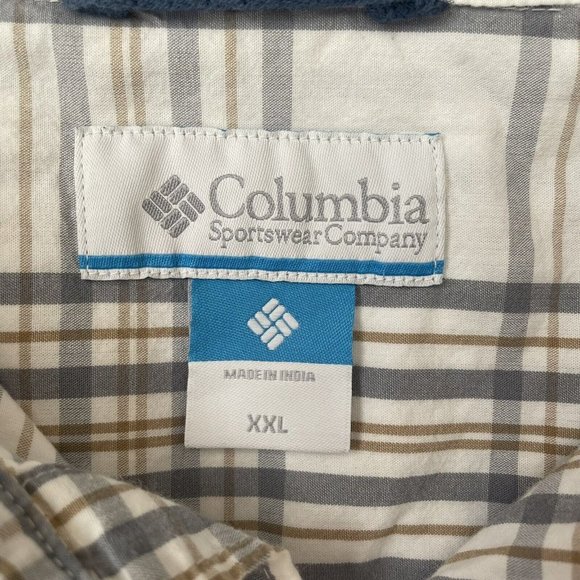 Columbia Shirt Mens XXL Plaid Button Down 100% Cotton Office Casual Gray Tan - Picture 4 of 8